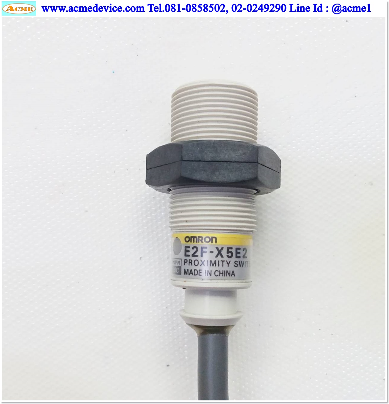 Proximity Omron รุ่น E2F-X5E2, M18, ระยะ 5 mm, 3 wire, NPN, NC, Shielded, Inductive