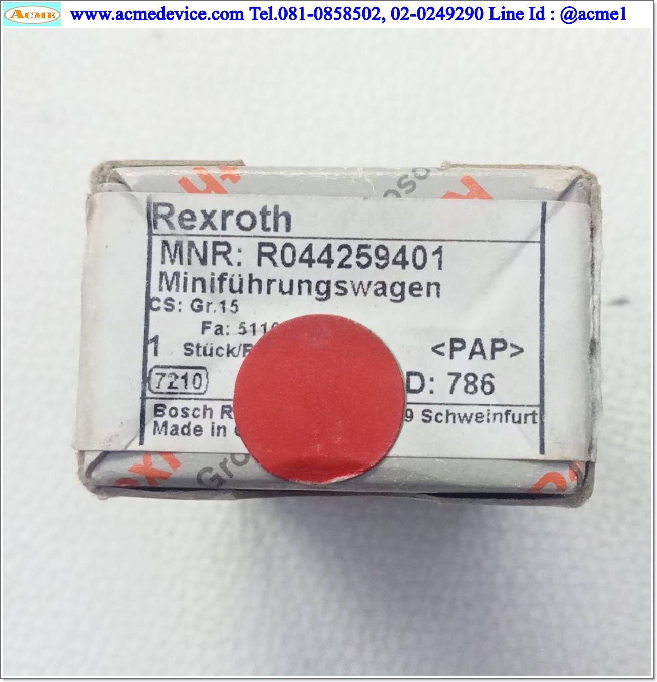 Linear Block Rexroth รุ่น R044259401, ขนาด 15 mm x 43 mm.