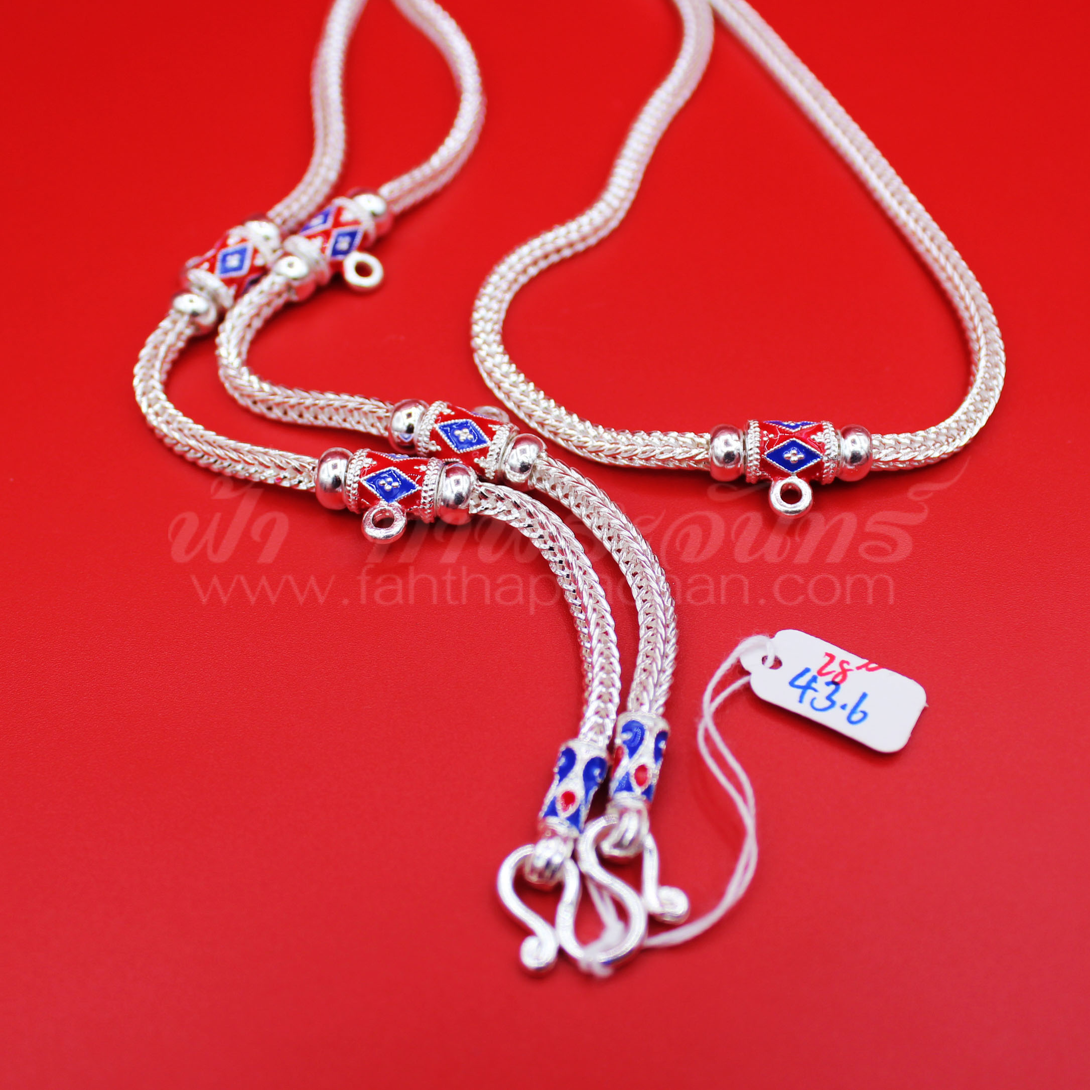 สร้อยคอเงินแท้ 92.5 ลายสี่เสา หัวจรวด ลงยา แบบ 5 ห่วง มีห่วงหลัง