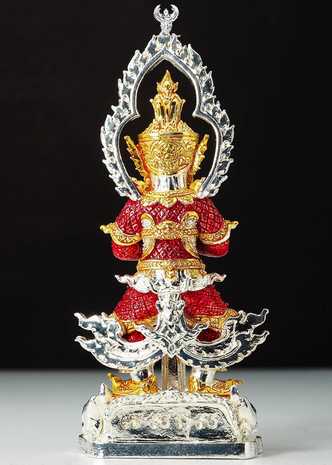 ท้าวเวสสุวรรณ. รุ่น คลังสมบัติ์ เนื้อสัมฤทธ์ชุบเงินลงยาสีแดง