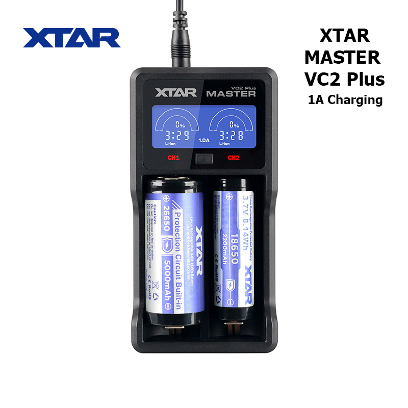 ที่ชาร์จแบตเตอรี่ XTAR MASTER VC2 Plus Battery Charger กระแสชาร์จ 1A แสดงเปอร์เซ็นและระยะเวลาที่เหลือได้ สำหรับแบต 3.7v และ 1.2v 26650 18650 14500 AA AAA ของแท้ 100%