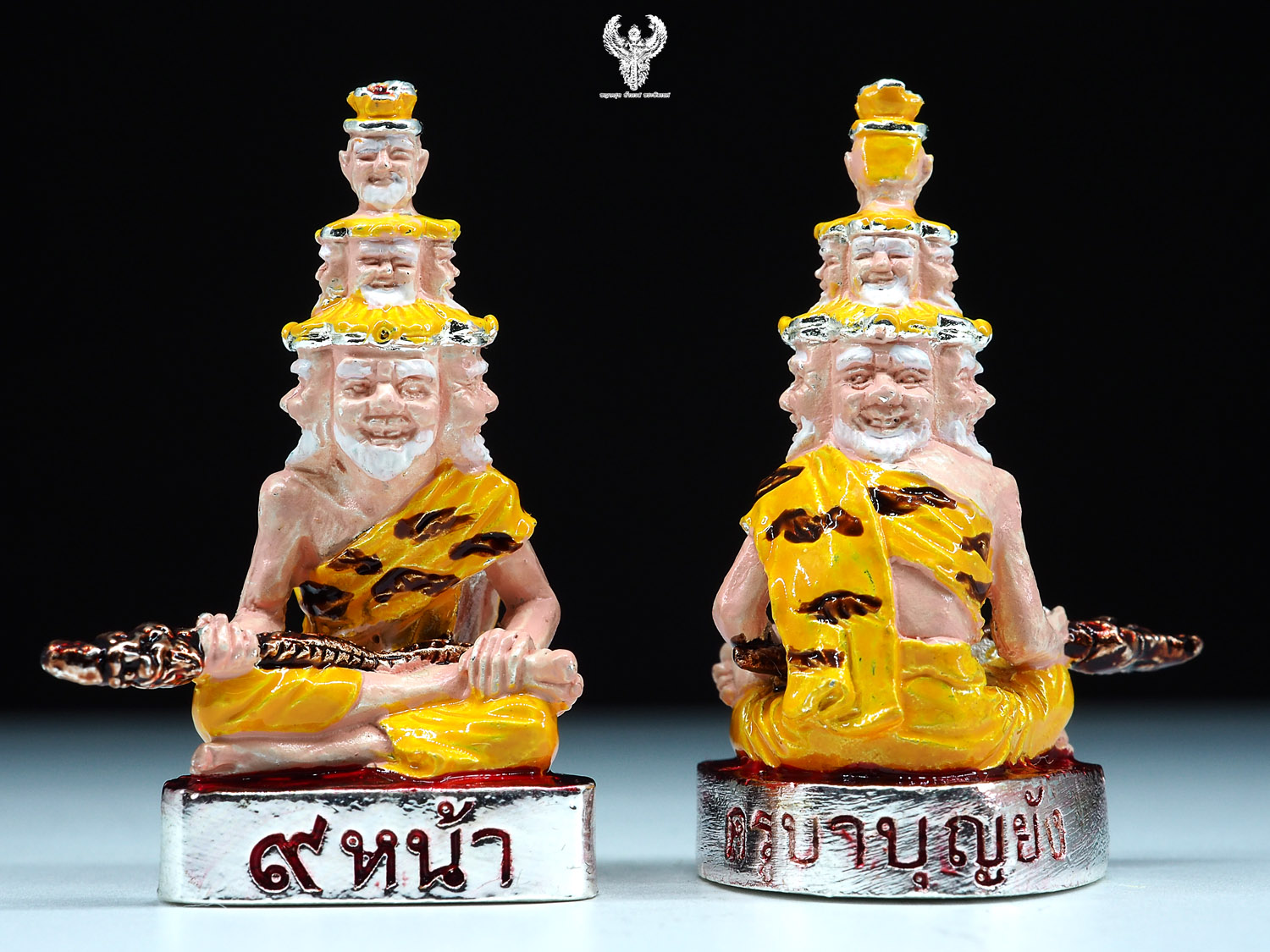 ฤาษี 9 หน้า ครูบาบุญยัง วัดห้วยน้ำอุ่น ลำพูน เนื้อสัมฤทธิ์ชุบเงินลงยา