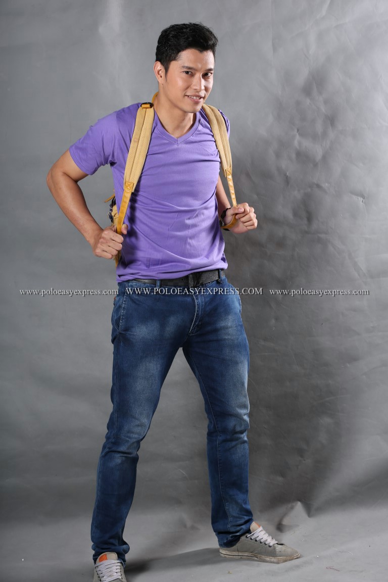 เสื้อยืด สีม่วงอ่อน คอวี แขนสั้น Size 2XL