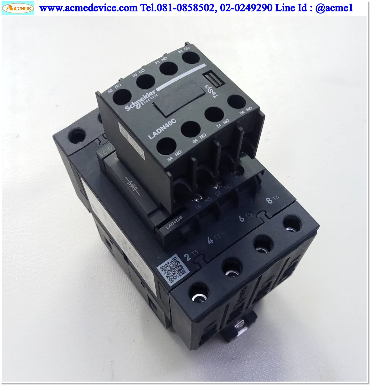 Magnetic Contactor Schneider รุ่น LC1DT60ABD+LADN40C, 60A, Coil 24Vdc (หน้าดำ)