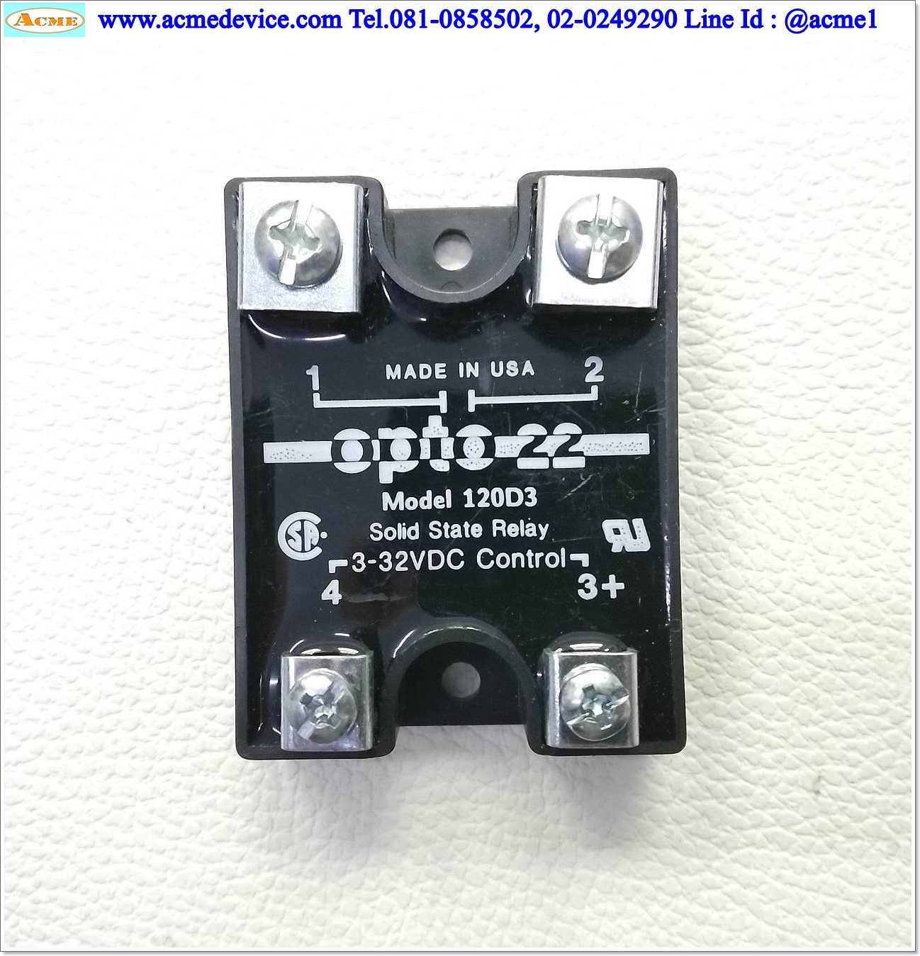 Solid State Opto 22 รุ่น 120D3, Input 3 to 32 Vdc, Output 120 Vac, 3A