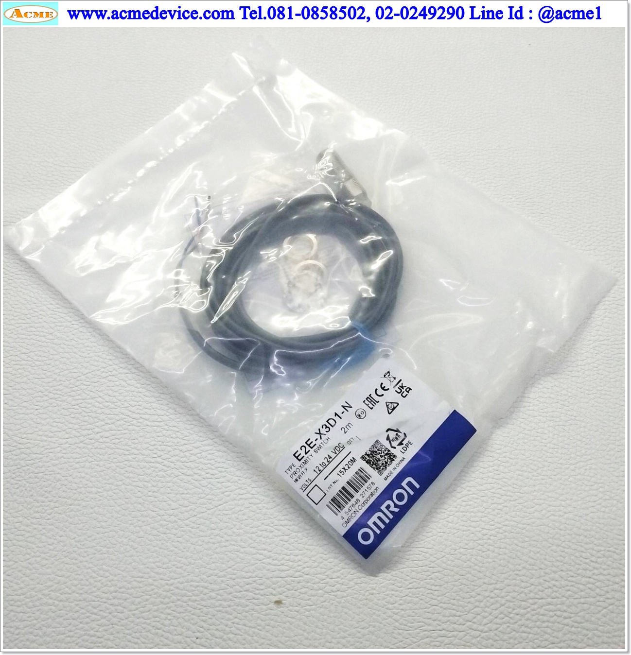 Proximity Omron รุ่น E2E-X3D1-N, M12, ระยะ 3mm, 2wire, NO, Shielded, Inductive