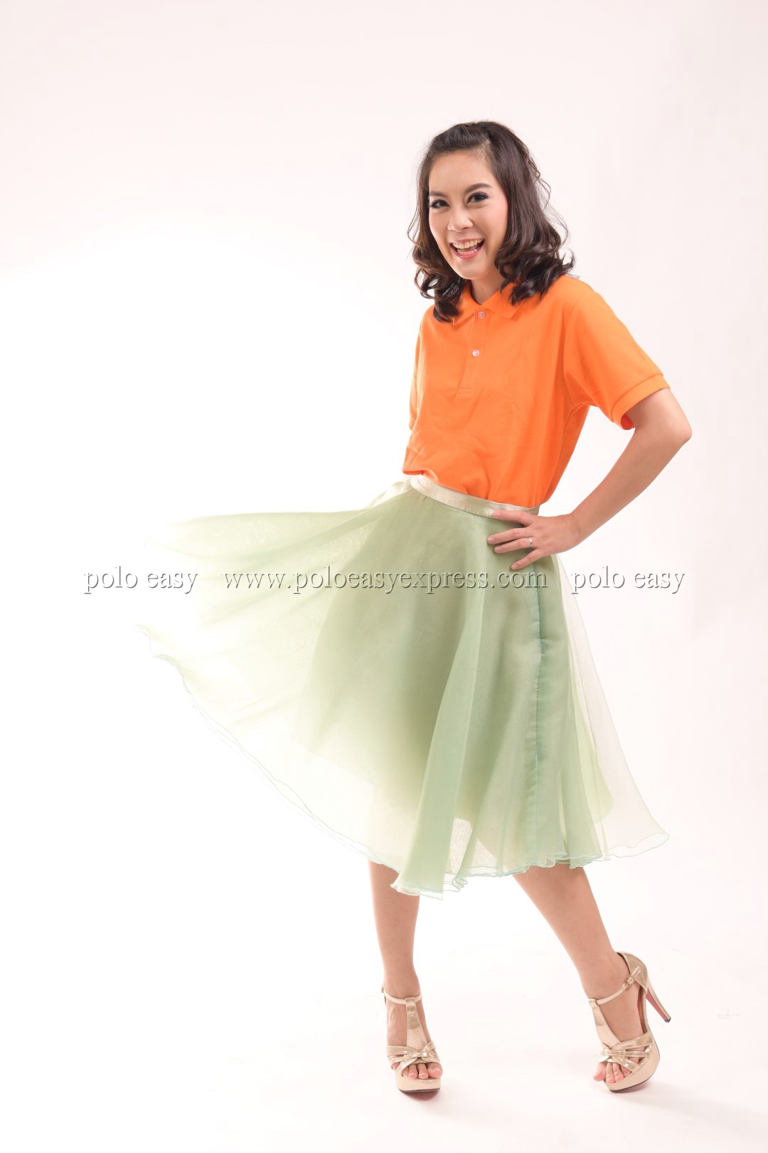 เสื้อโปโล สีส้ม TK Premium แขนสั้น ทรงเว้า (หญิง) Size XL