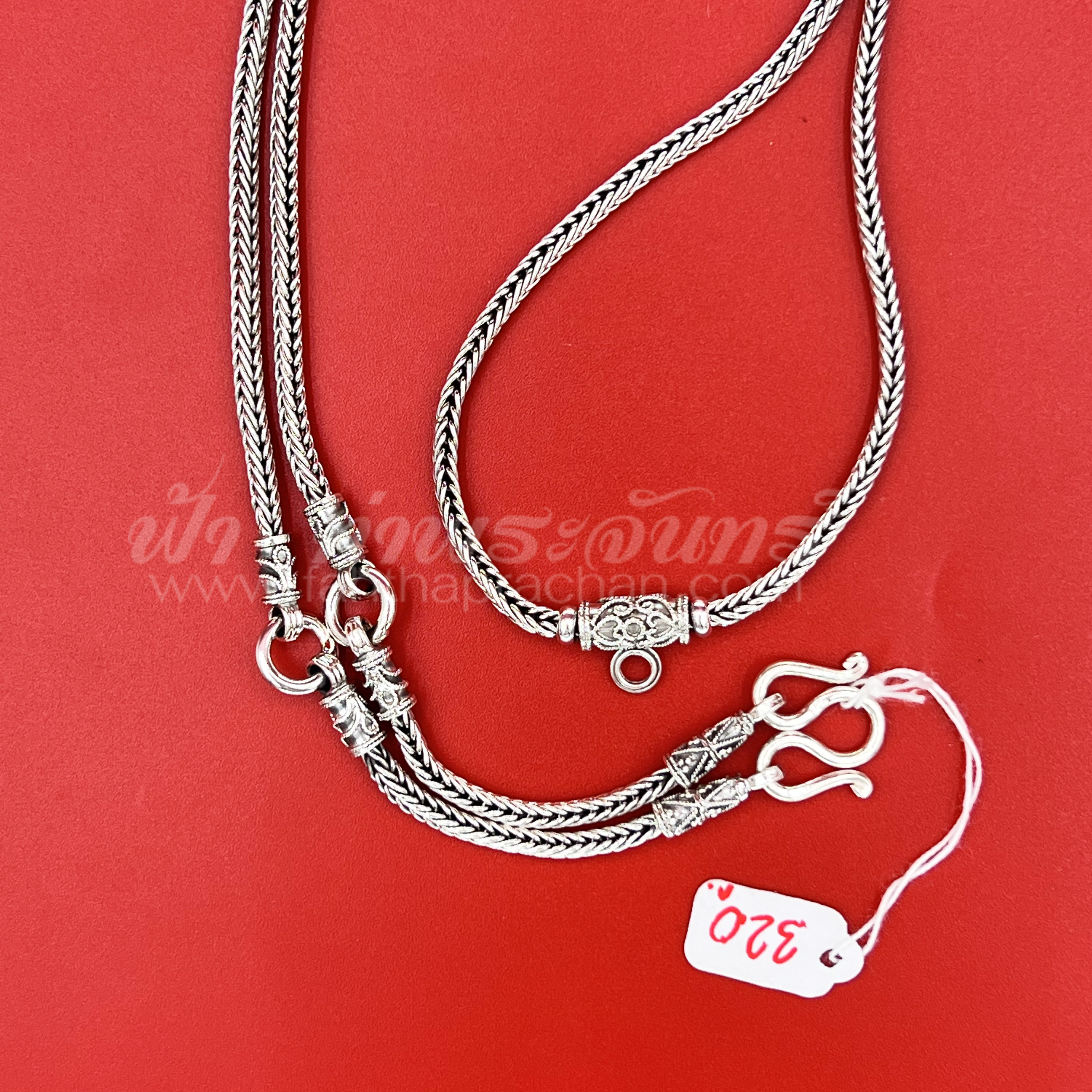 สร้อยคอเงินแท้ 92.5 ลายสี่เสา หัวจรวด รมดำ แบบสามห่วง มีห่วงหลัง