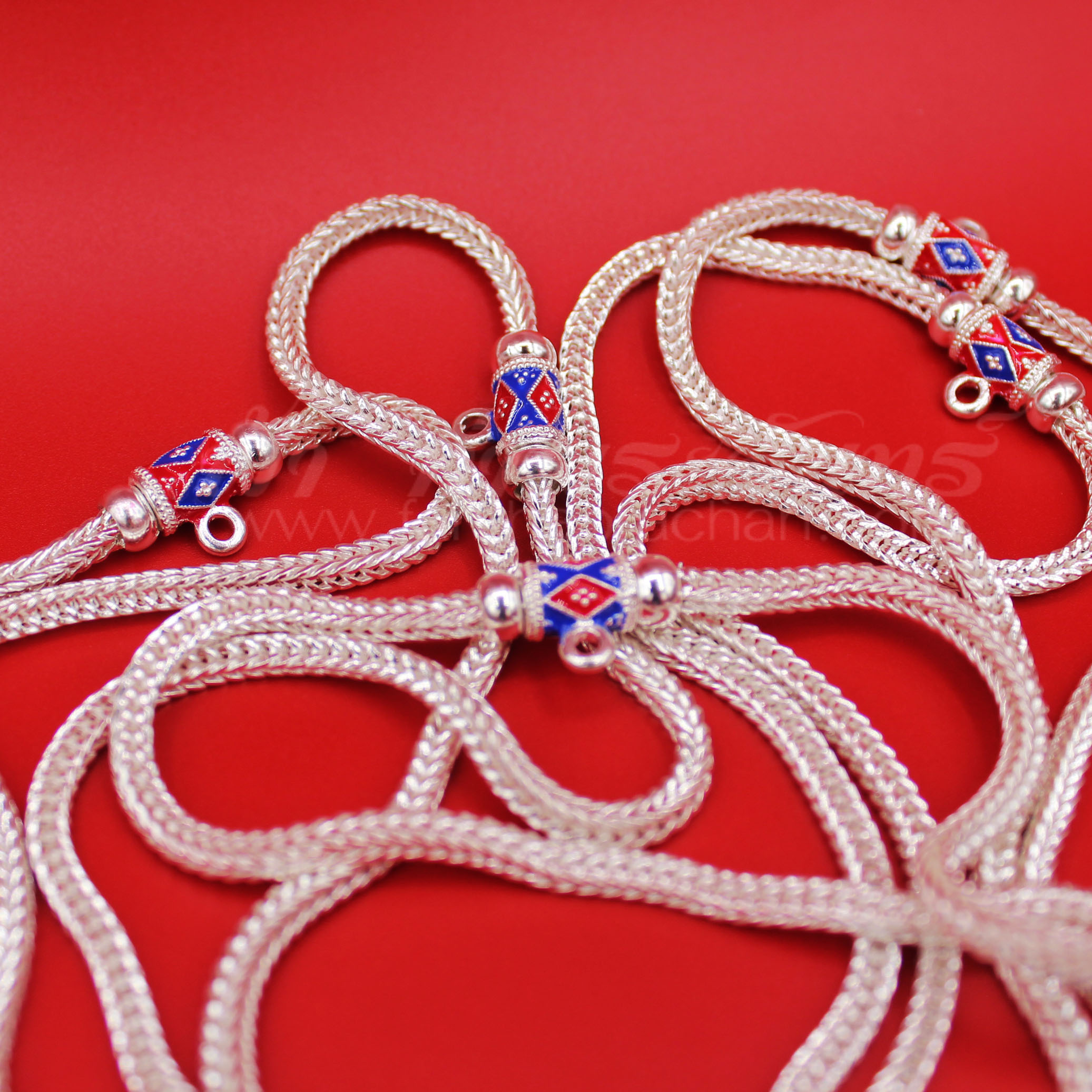 สร้อยคอเงินแท้ 92.5 ลายสี่เสา หัวจรวด ลงยา แบบ 5 ห่วง มีห่วงหลัง