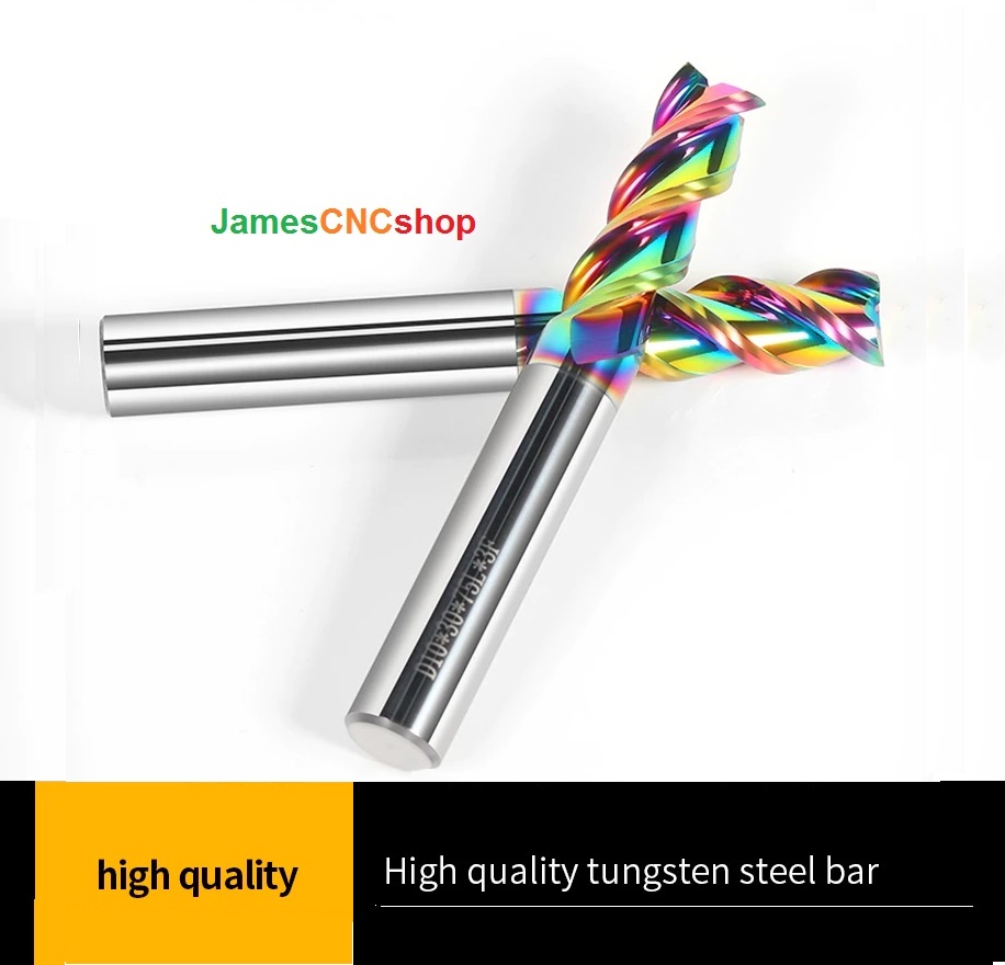 HRC55 3ฟัน เครือบสีรุ้ง CNC คาร์ไบด์ End Mill ตัดอลูมิเนียมตัดไม้อะคริลิคพลาสติกทองแดงตัดเครื่องมือ CNC Tools Maching เครื่องกัด Endmils