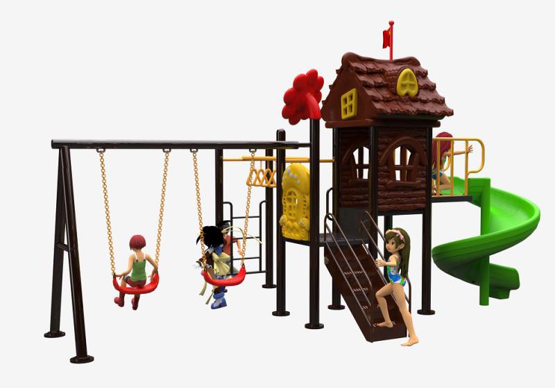 เครื่องเล่นสนาม ชุด Wood house slide and swing สุดหรรษา