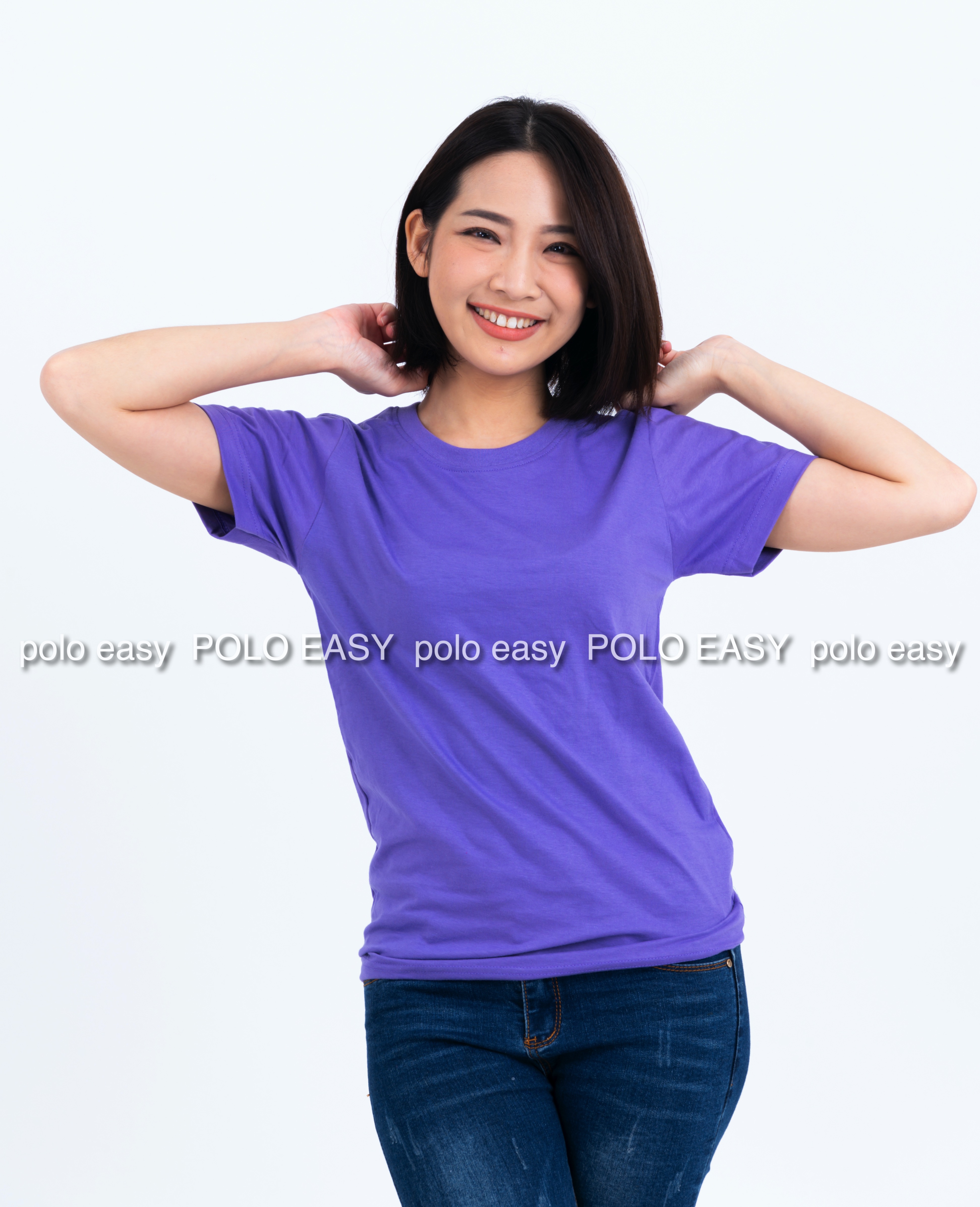 S เสื้อยืด สีม่วงอ่อน คอกลม แขนสั้น Size S