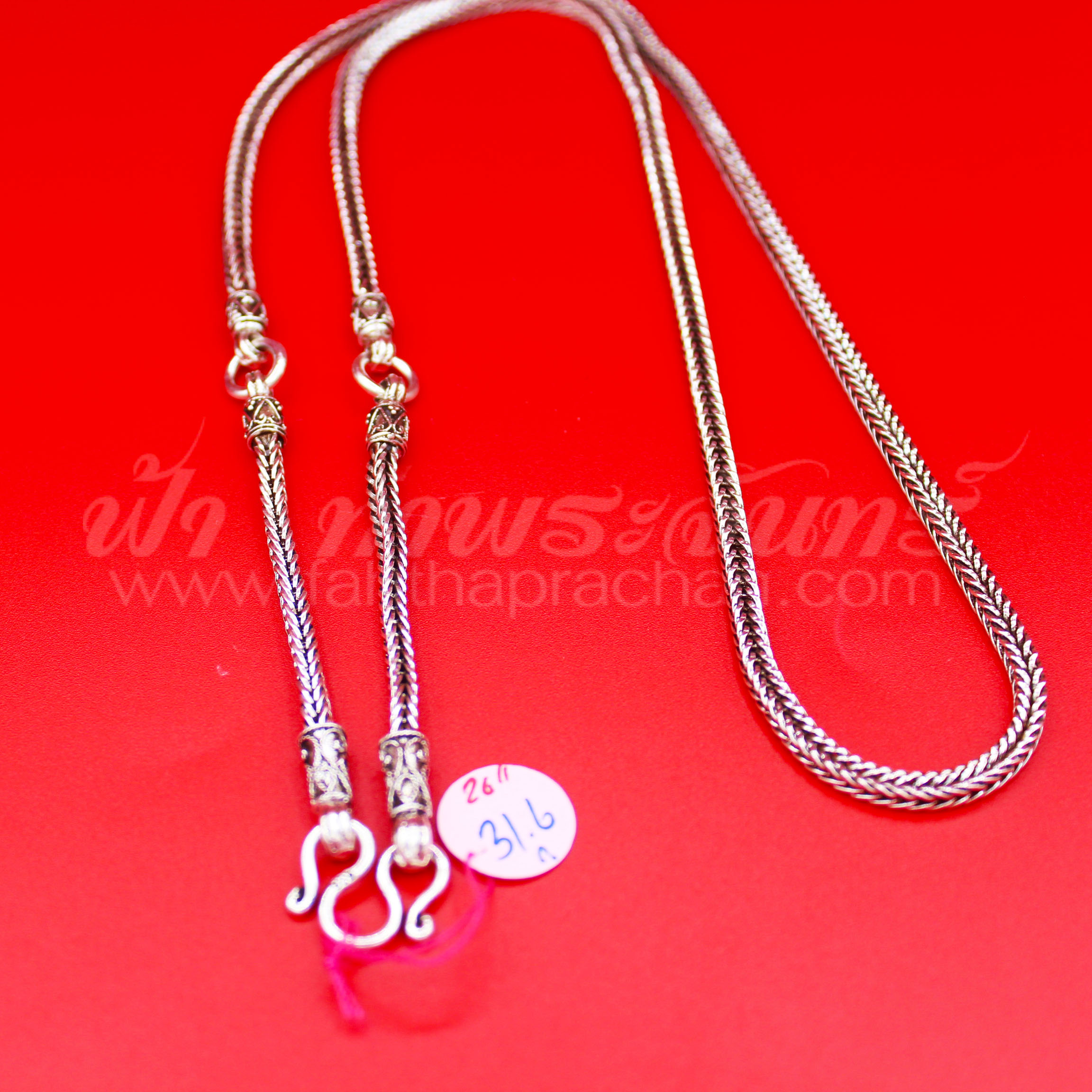 สร้อยคอเงินแท้ 92.5 ลายสี่เสา หัวจรวด รมดำ แบบ 3 ห่วง