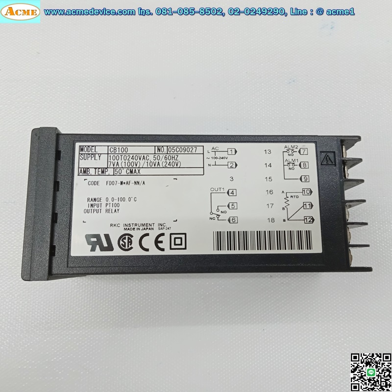 Temperature Controller RKC รุ่น CB100, 100-240VAC, Input PT100, Output Relay