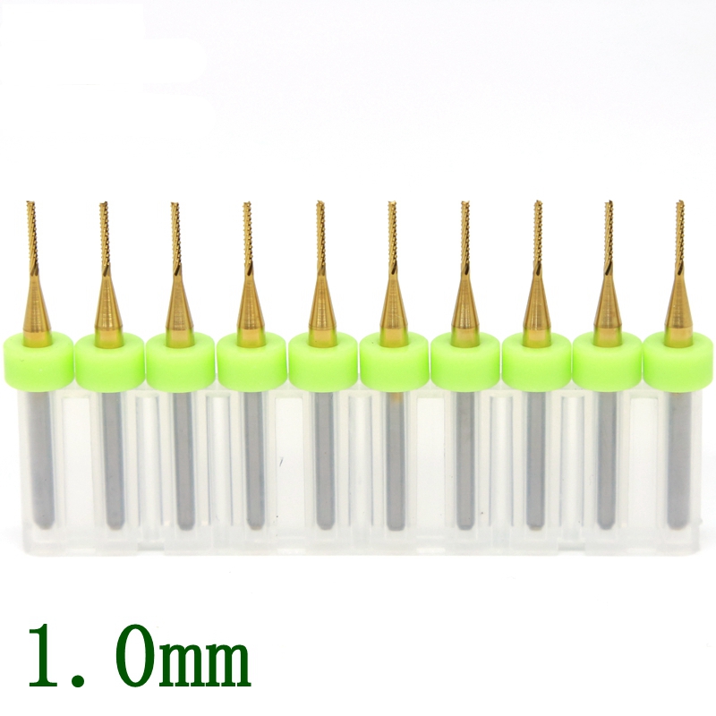 01ดอกกัด PCB เคลือบไทเทเนียม 1.0 mm 10 PCS Tungsten Carbide Router Tool, Milling Metal Bushing