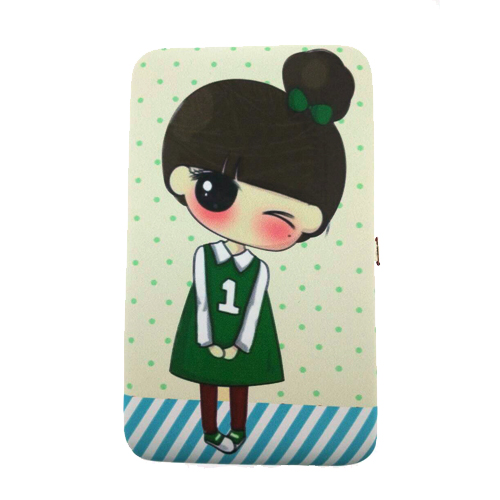 กระเป๋าใส่มือถือ (ขนาด XL 10x19ซม.) ลายเด็กหญิง เสื้อเขียว น่ารักมากๆ