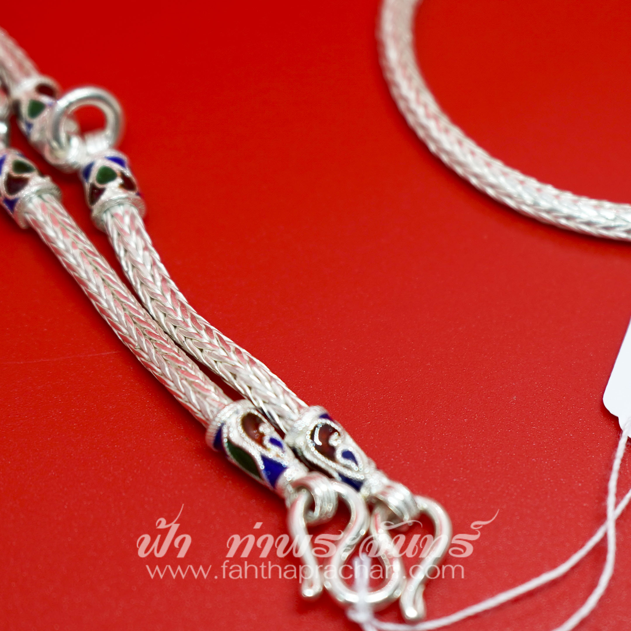 สร้อยคอเงินแท้ 92.5 ลายเปีย หัวจรวด ลงยา 3 ห่วง