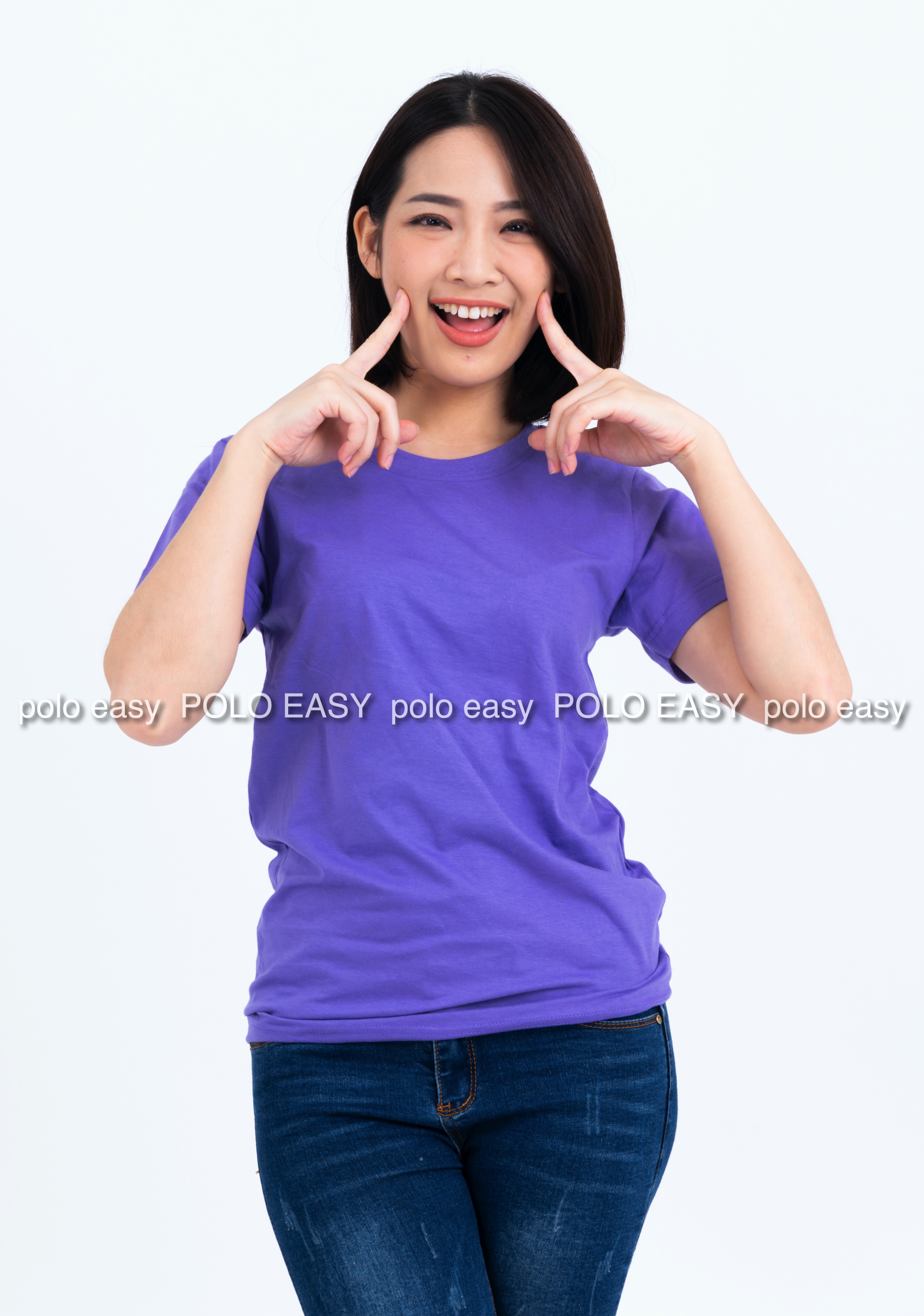 M เสื้อยืด สีม่วงอ่อน คอกลม แขนสั้น Size M