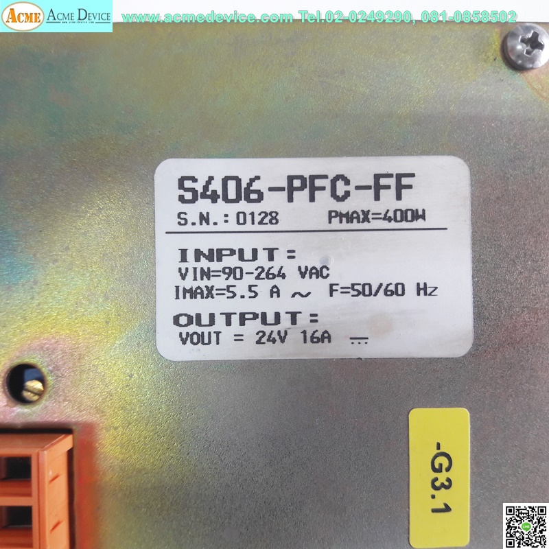 Power Supply รุ่น S406-PFC-FF, Output 24V, 16A, 400W