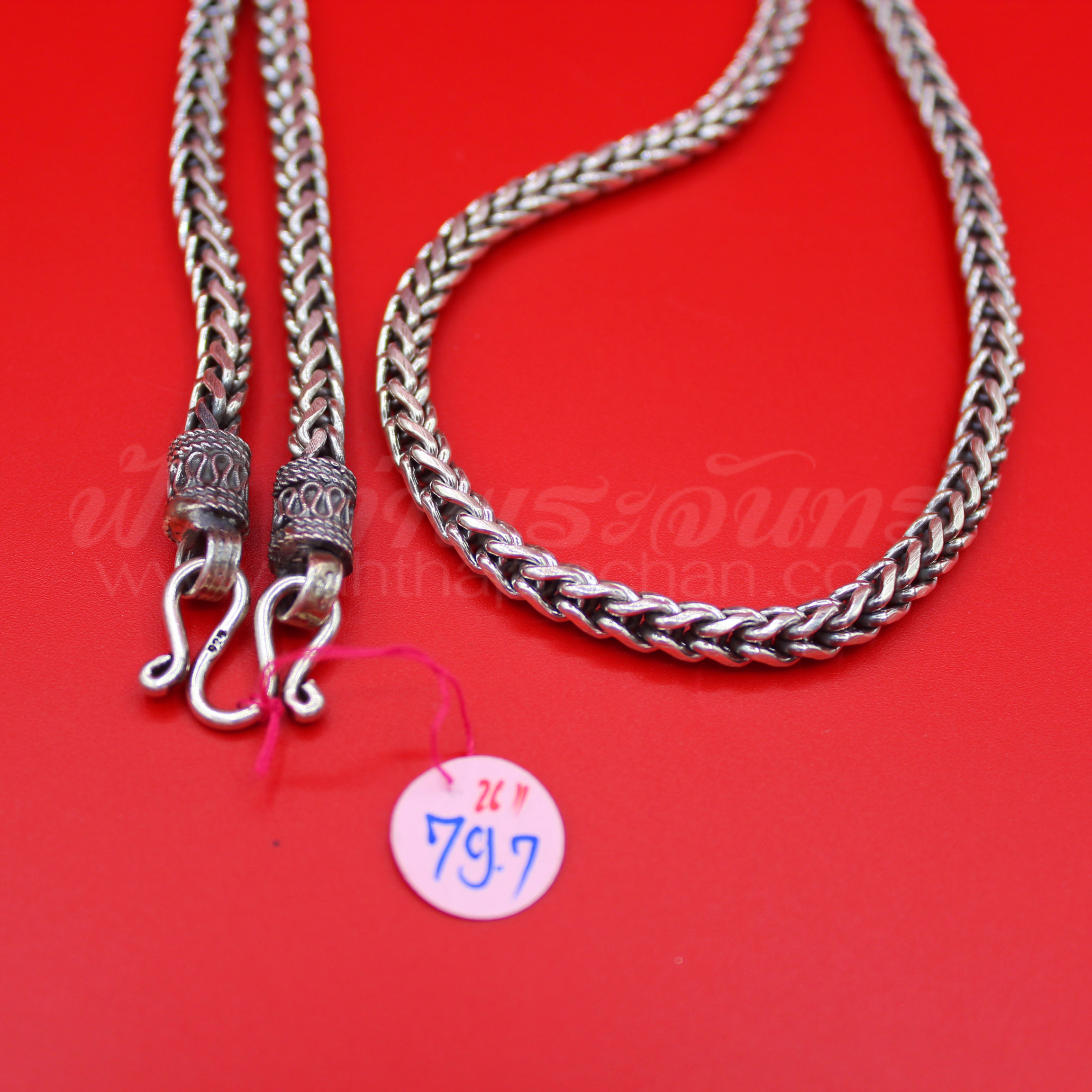 สร้อยคอเงินแท้ 92.5 ลายสี่เสา หัวจรวด รมดำ