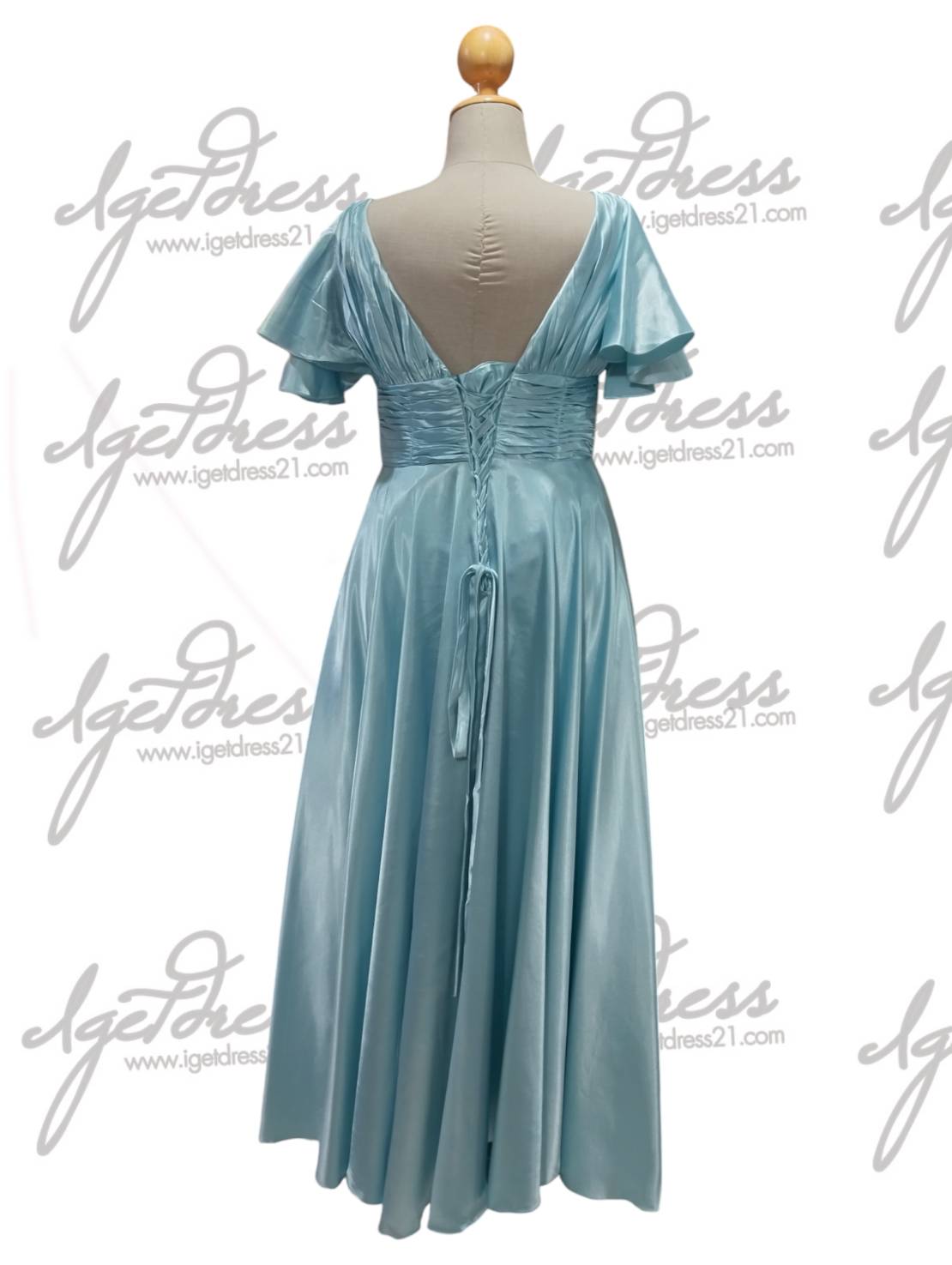 (PRE-LOVED) ราตรียาวผ้าซาติน อกจีบ มีแขน 3XL