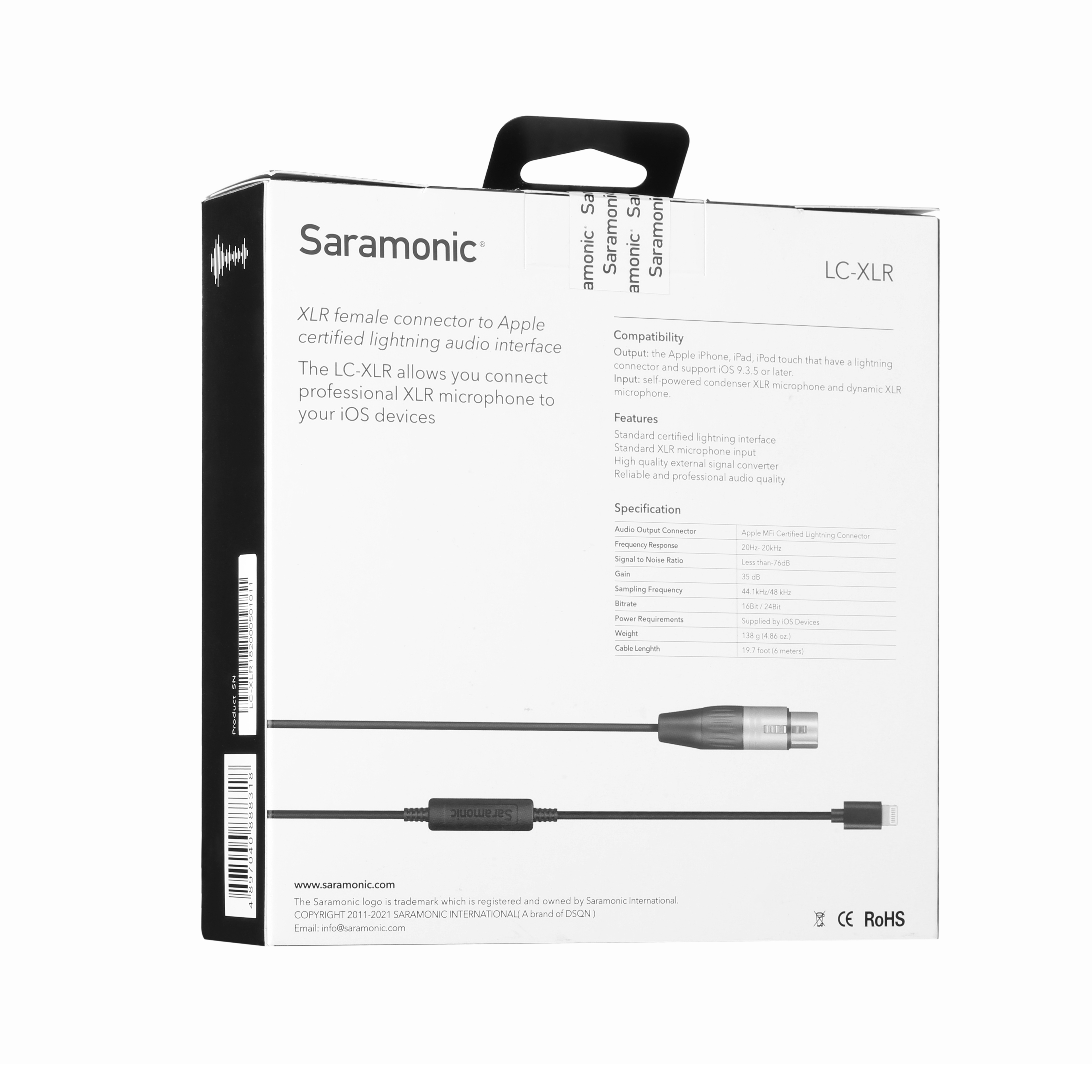 Saramonic LC-XLR 3 Pin XLR (Female) Microphone to Lightning Microphone Adapter for iPhone 7, iPhone 7plus, iPhone X, iPhone 8,iPad รับประกันศูนย์ไทย 1 ปี