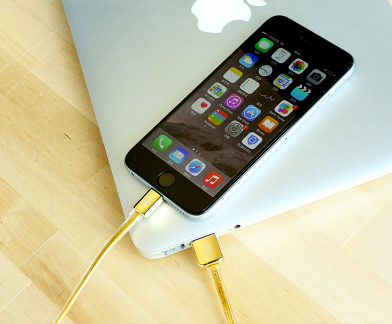 สายชาร์จ iPhone เคเบิลถักยาว100ซม. REMAX แท้ (สีทอง)