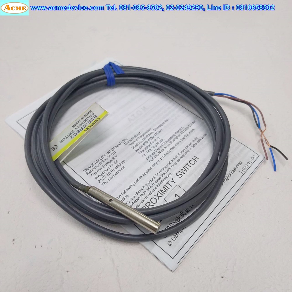 Proximity Omron รุ่น E2E-CR8C2, M4, ระยะ 0.8mm, 3wire NPN, NC, Shielded, Inductive