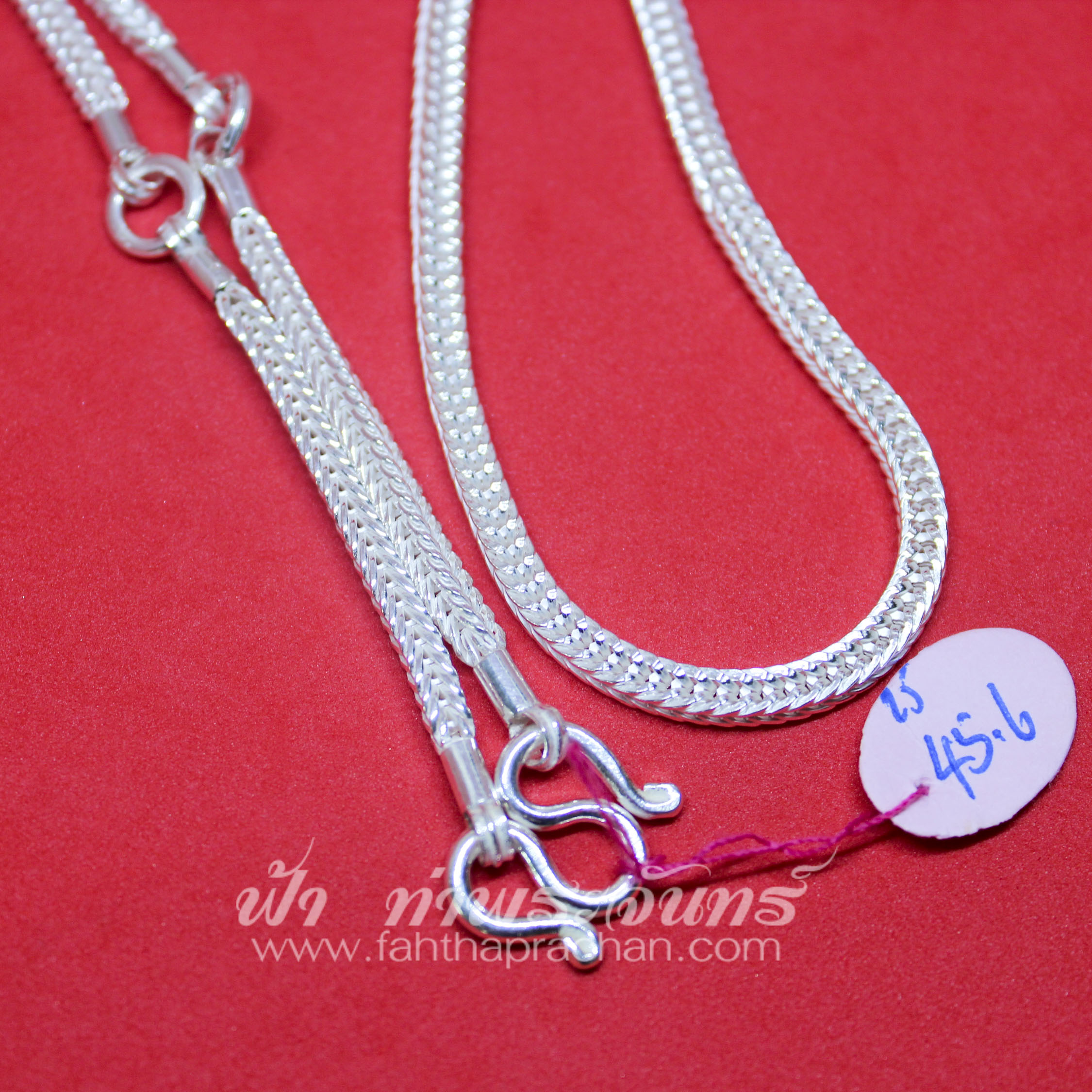 สร้อยคอลายสี่เสา แบบสามห่วง เงินแท้