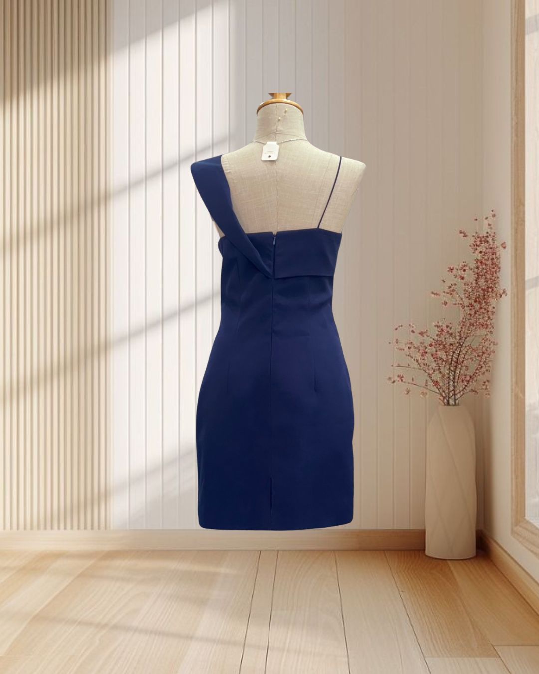 ราตรีสั้นสีกรท สายเดี่ยว เกี่ยวไหล่ ผ้าเปเป้ ไซส์ L