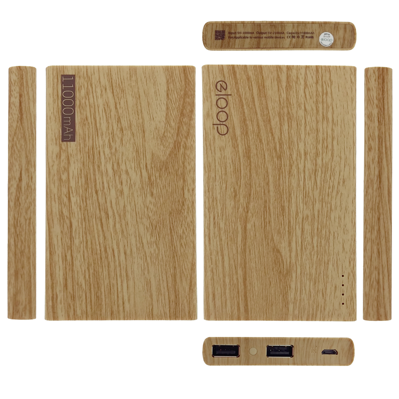 PowerBank E12 eloop แท้ ลายไม้ พร้อมซองกำมะหยี่ (11,000mAh)