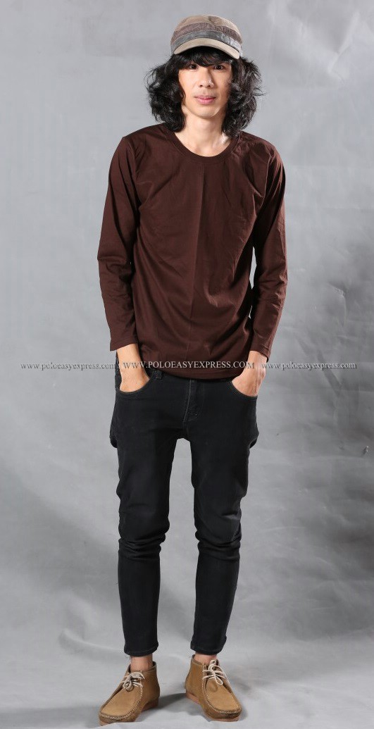 เสื้อยืด สีน้ำตาล คอกลม แขนยาว Size 2XL