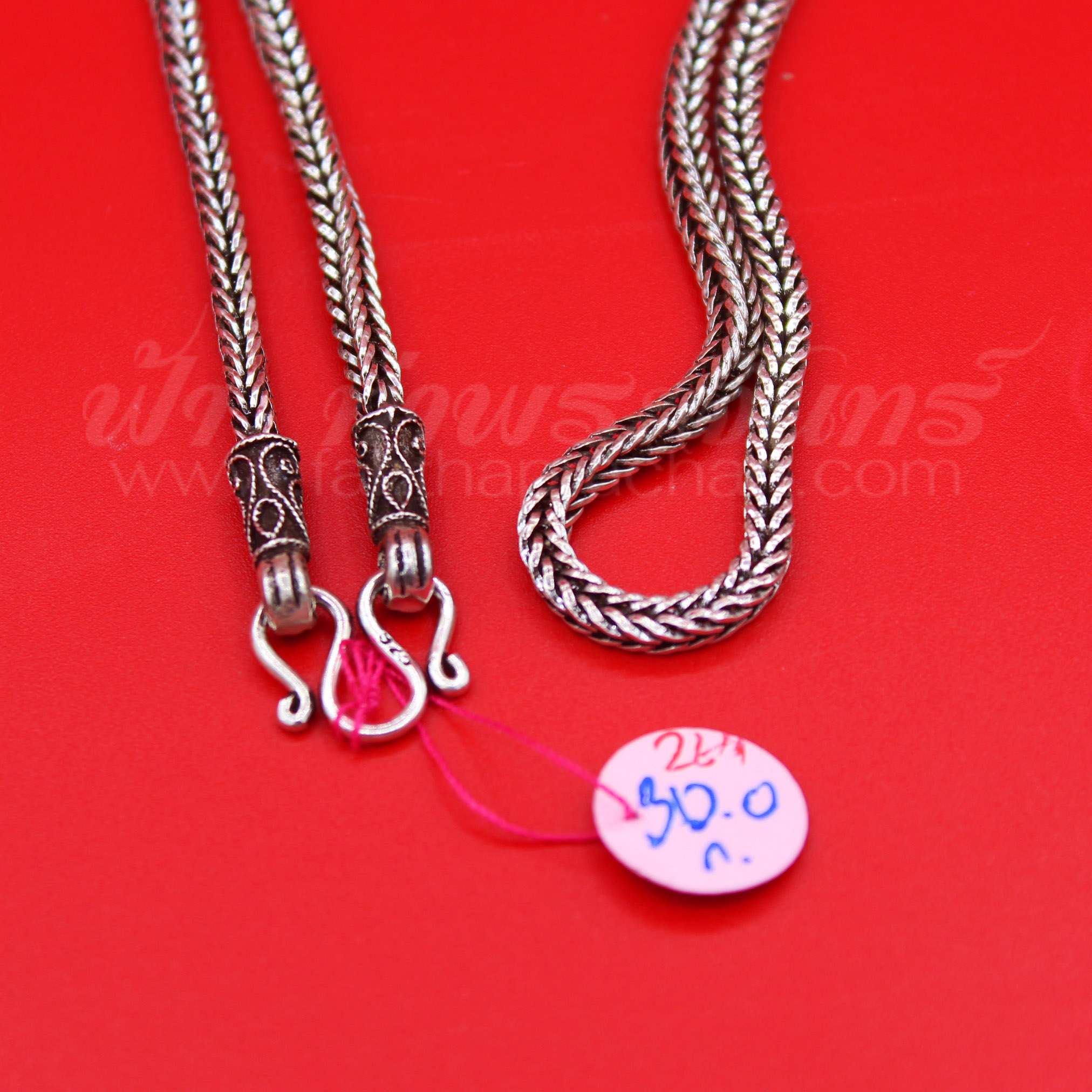 สร้อยคอเงินแท้ 92.5 ลายสี่เสา หัวจรวด รมดำ