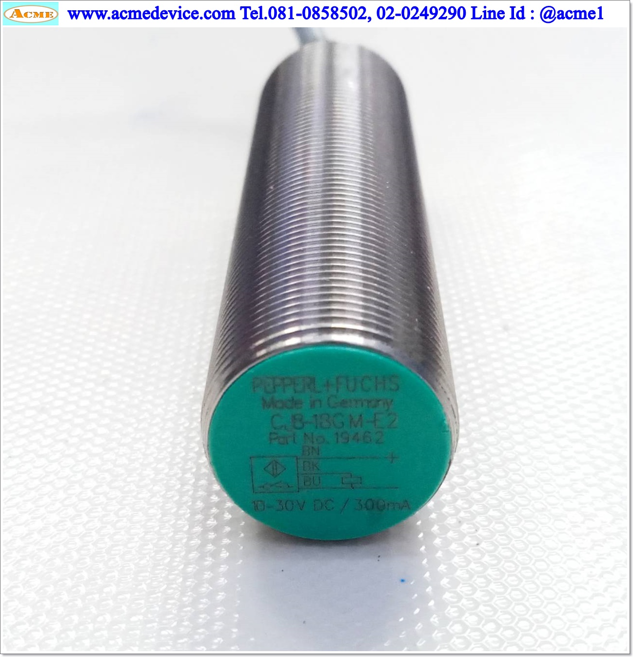 Proximity Pepperl+Fuchs รุ่น CJ8-18GM-E2, M18, ระยะ 8mm, 3Wire, PNP, NO, Shielded, Capacitive