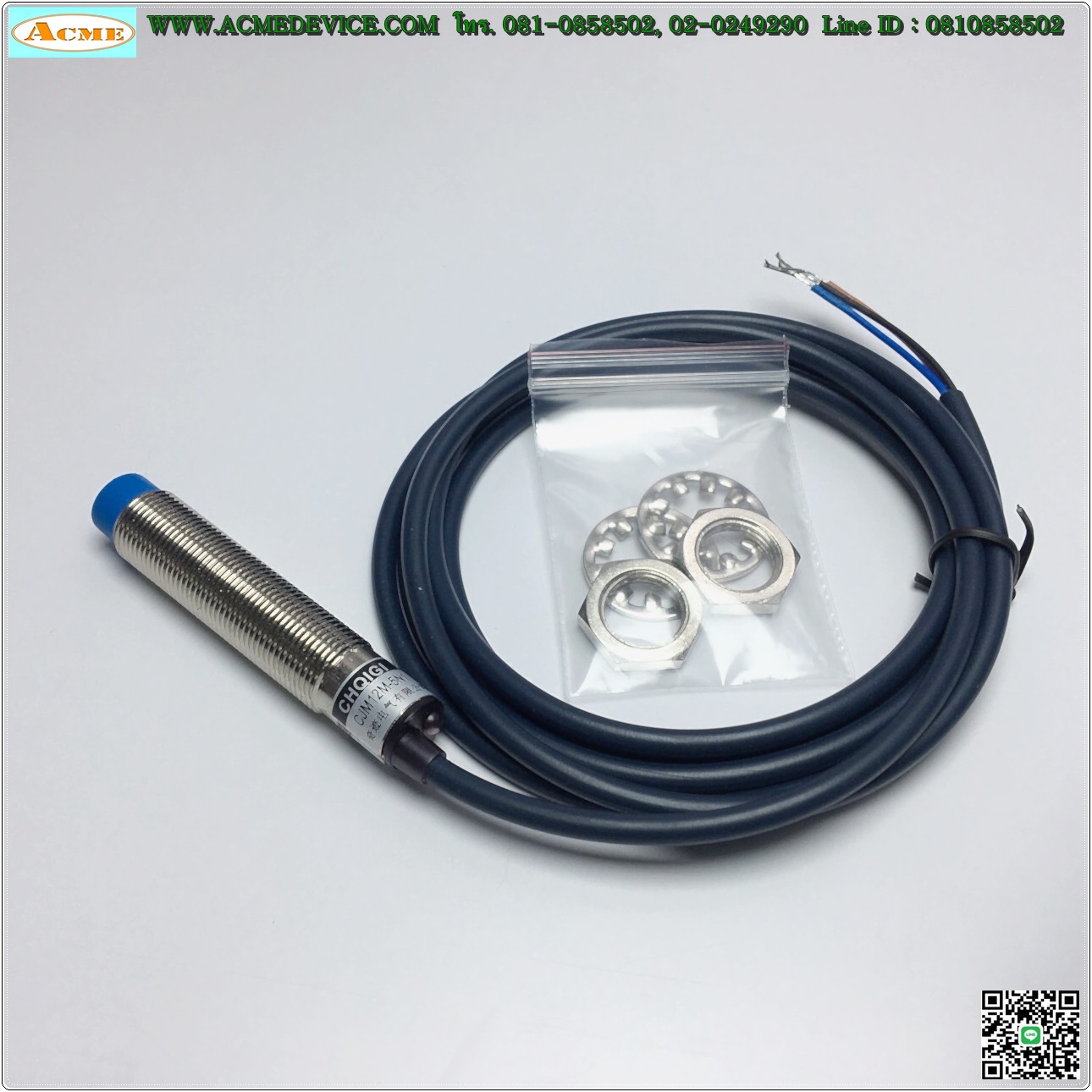 Proximity Chiqigi รุ่น CJM12M-5N1, M12, ระยะ 5mm, 3wire, NPN, NO, Unshielded, Capacitive