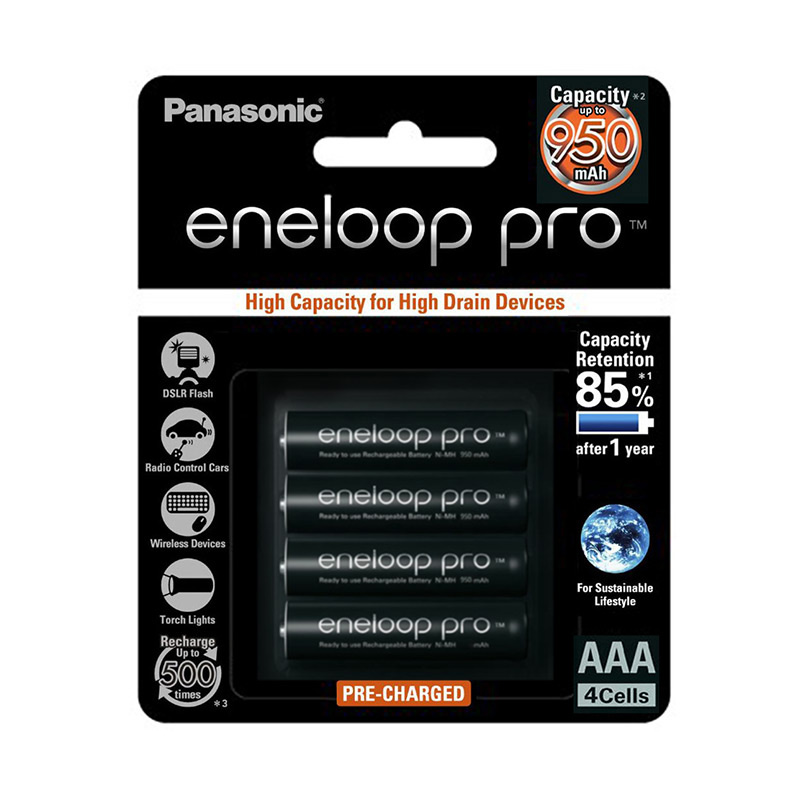 แบตเตอรี่ ถ่านชาร์จ Battery Ni-MH Panasonic eneloop pro AAA 950 mAh Rechargeable (Pack 4) ราคาถูก