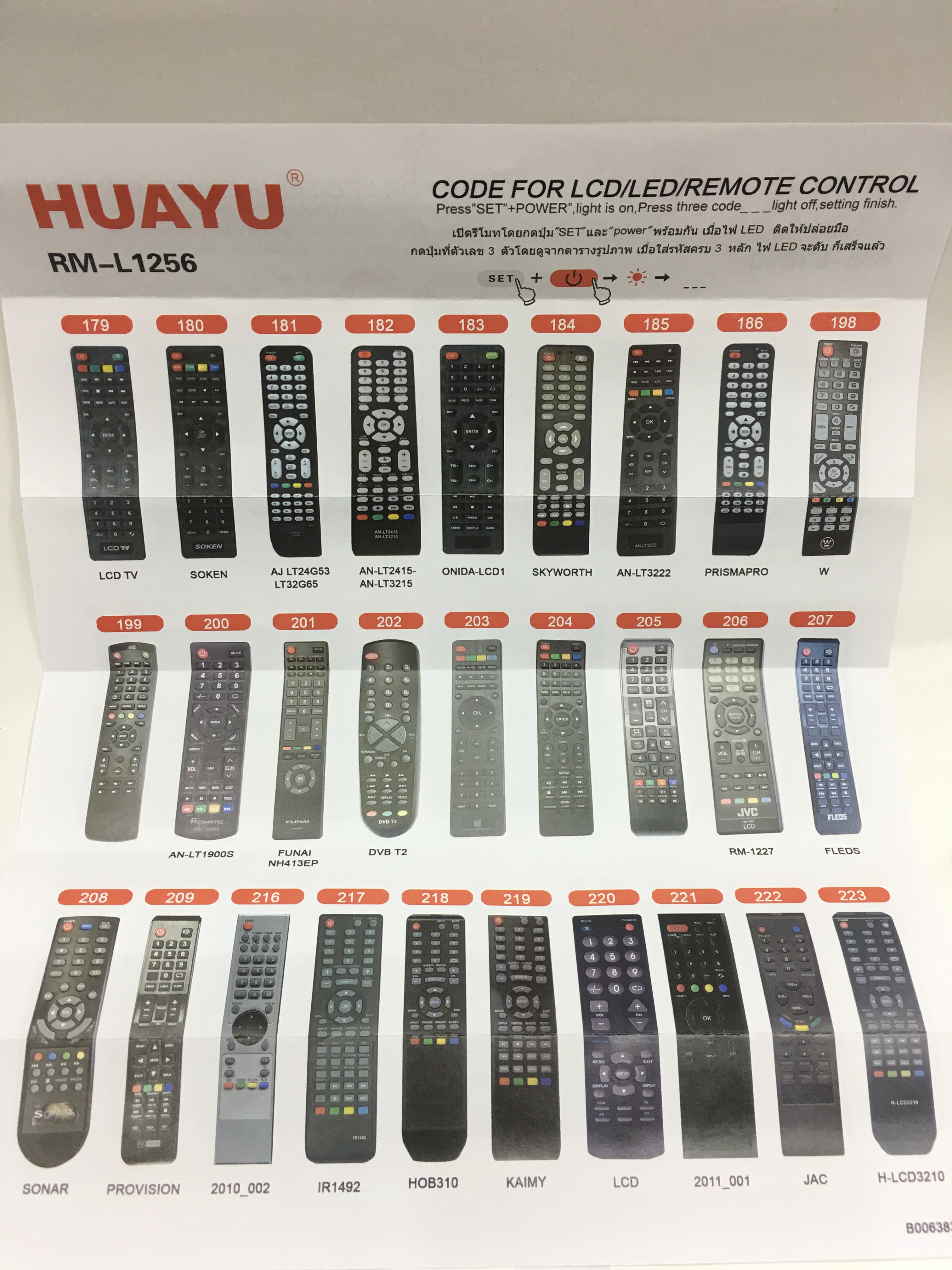 รีโมททีวีรวมของจีน ใช้ได้ทุกยี่ห้อ รุ่น L1256