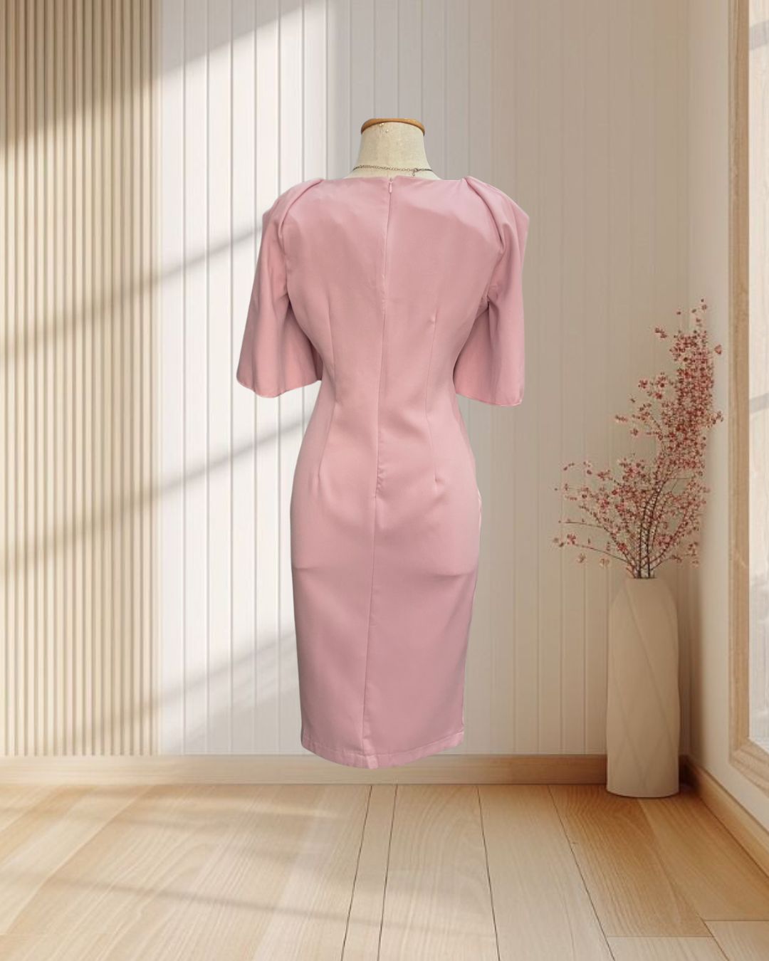 ราตรีสั้นสีชมพู แต่งปกระบาย 2 ชั้น กระโปรงทรงสอบ ไซส์ XL