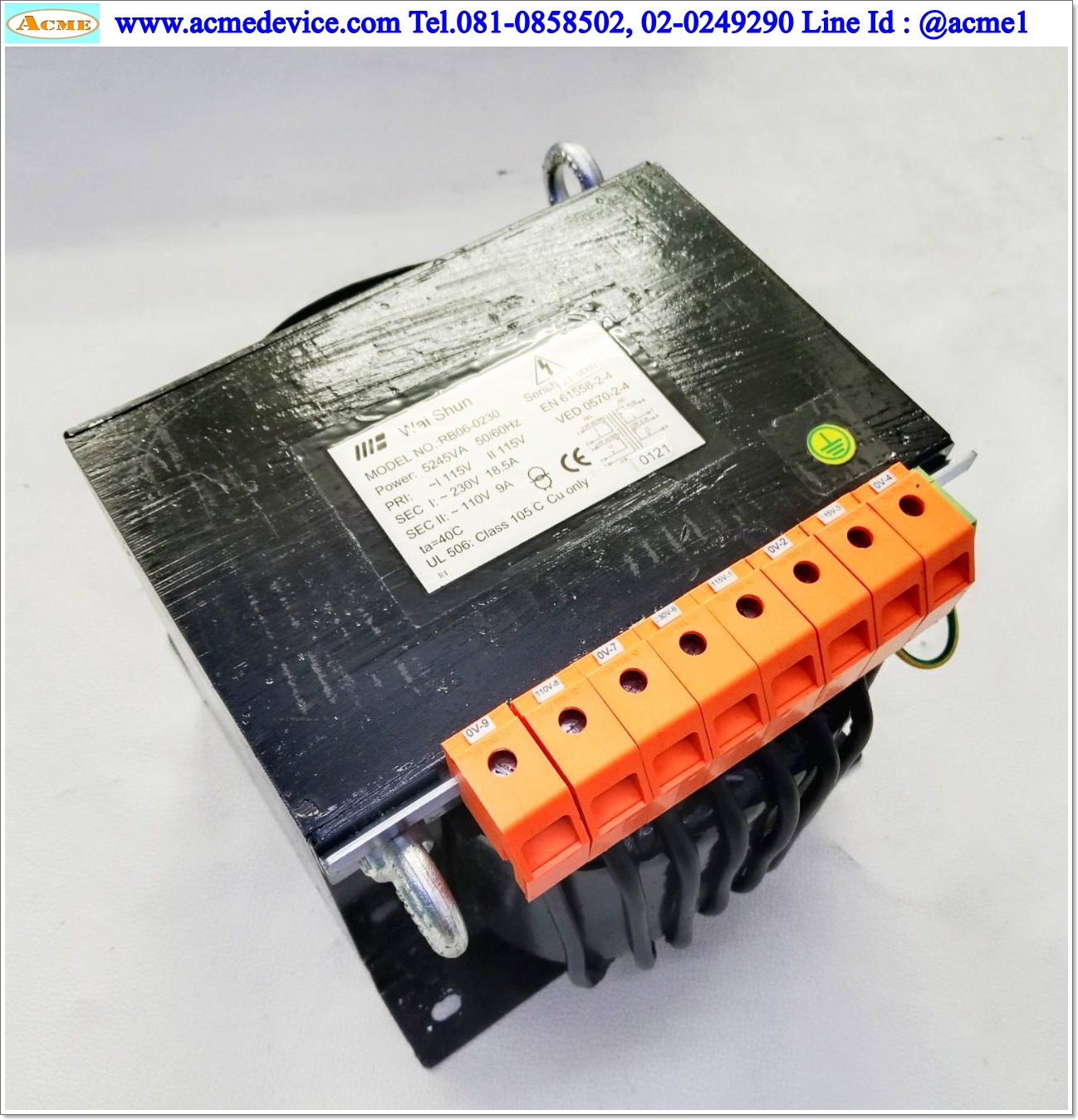 Transformer Wai Shun รุ่น RB06-0230, Pri 115V, Sec I 230V, II 110V, 5245VA, Isolation