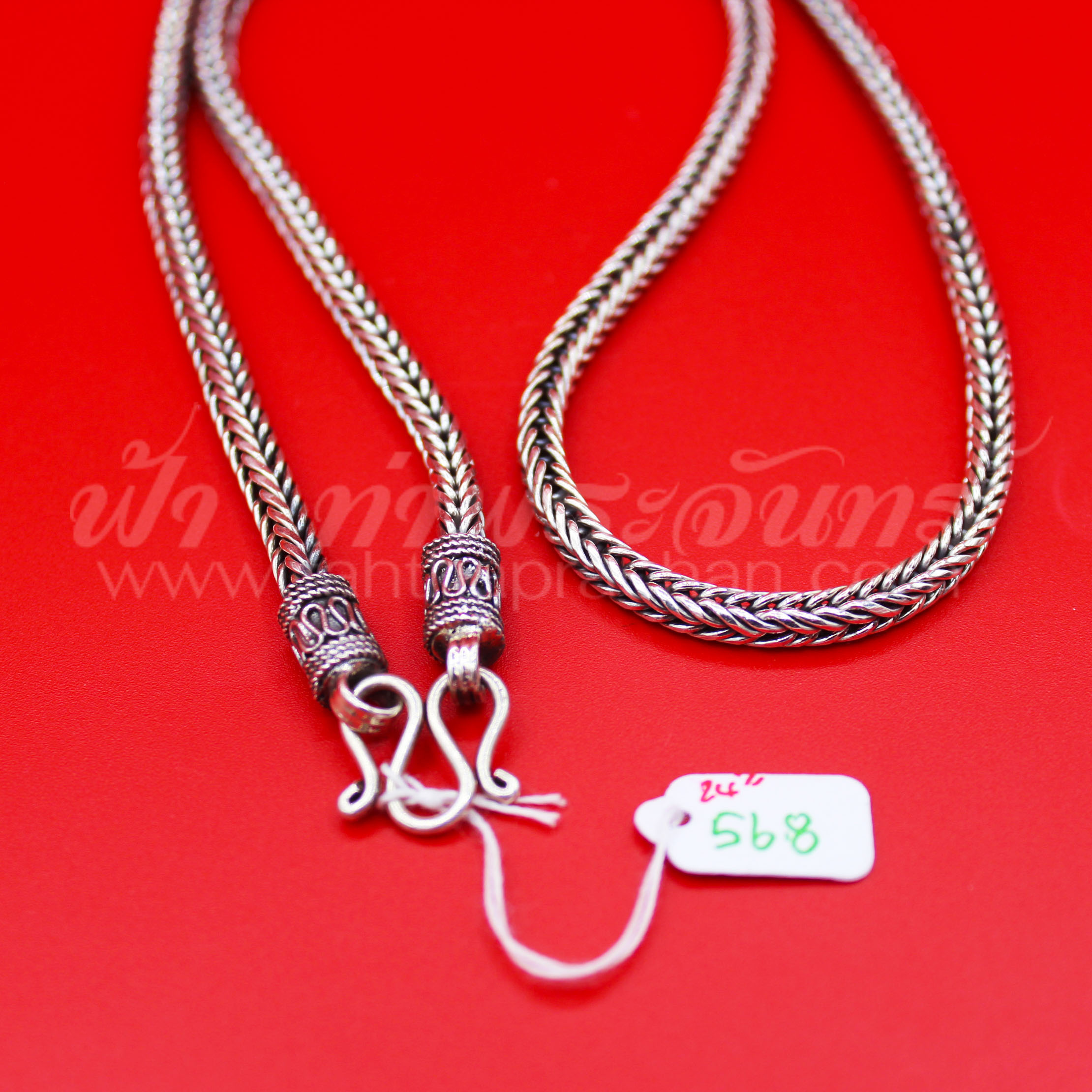 สร้อยคอเงินแท้ 92.5 ลายสี่เสา หัวจรวด รมดำ