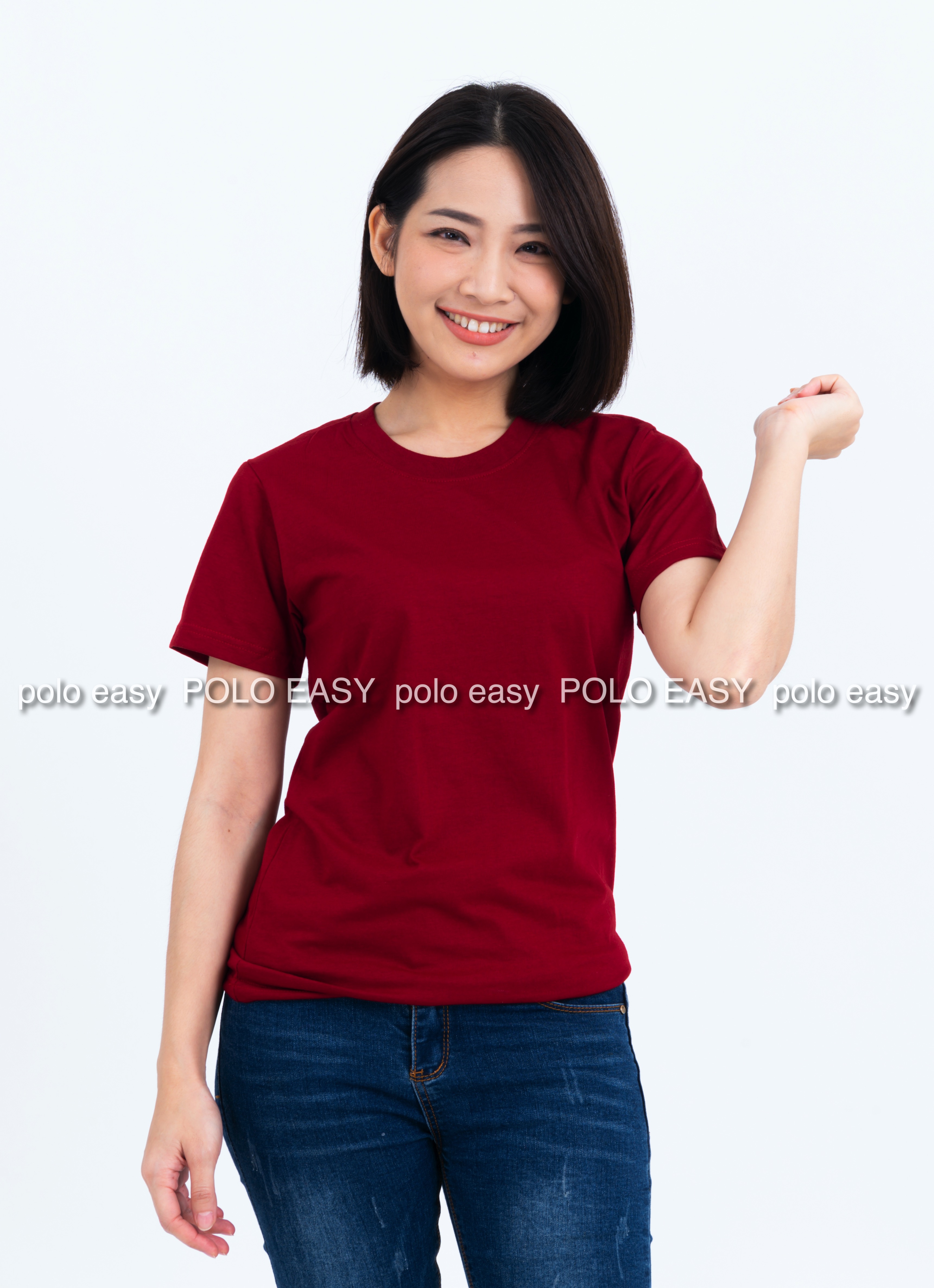 M เสื้อยืด สีเลือดหมู คอกลม แขนสั้น Size M