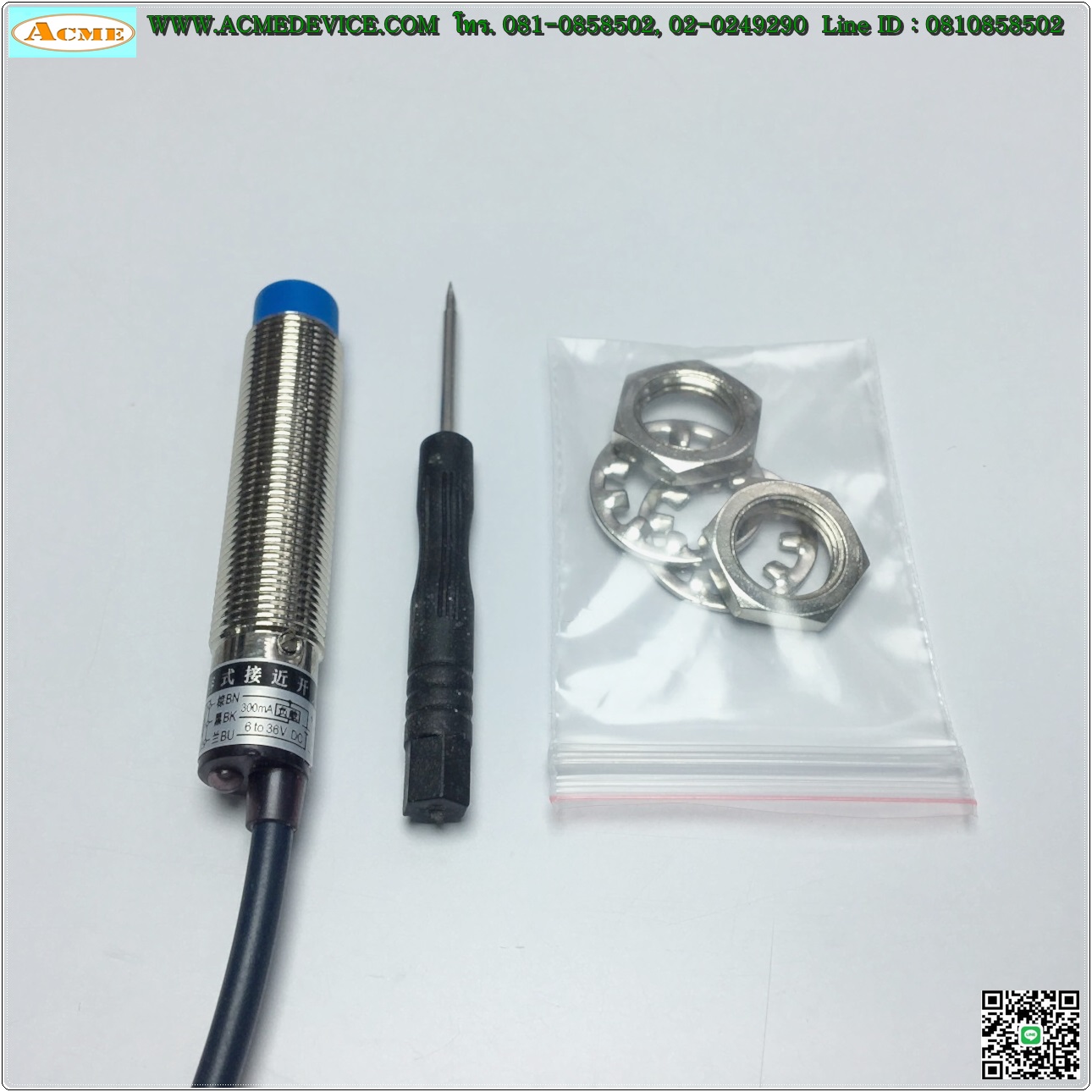 Proximity Chiqigi รุ่น CJM12M-5N1, M12, ระยะ 5mm, 3wire, NPN, NO, Unshielded, Capacitive