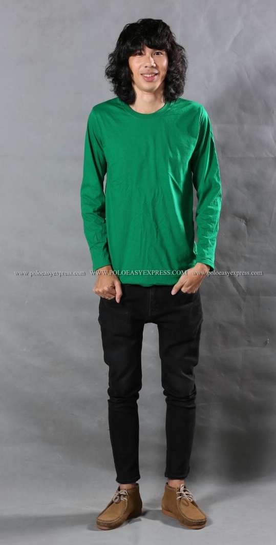 เสื้อยืด สีเขียวใบไม้ คอกลม แขนยาว Size 2XL