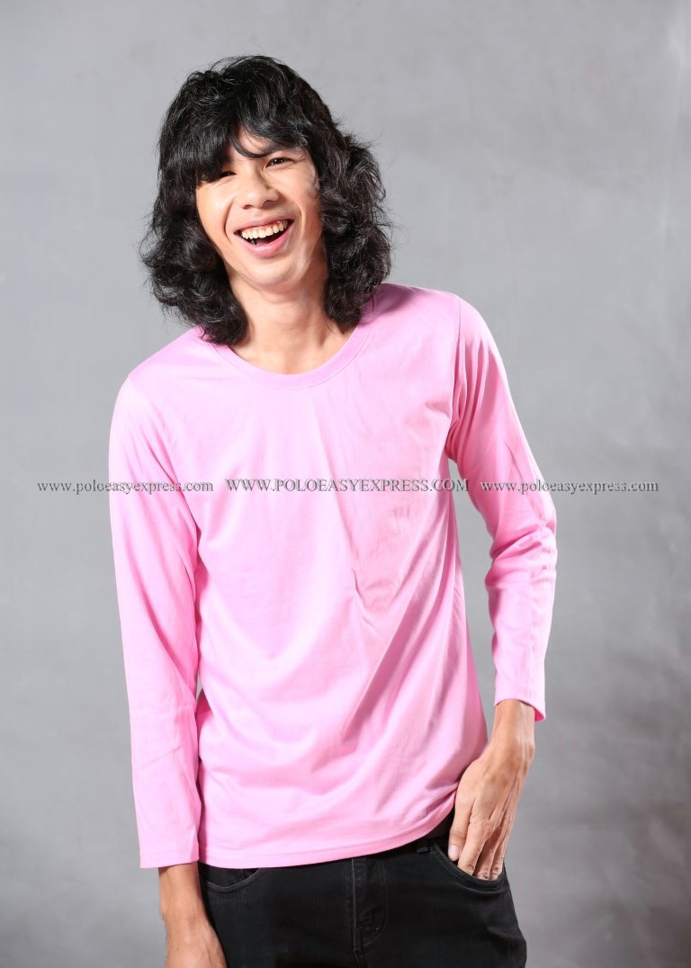 เสื้อยืด สีชมพูอ่อน คอกลม แขนยาว Size 2XL