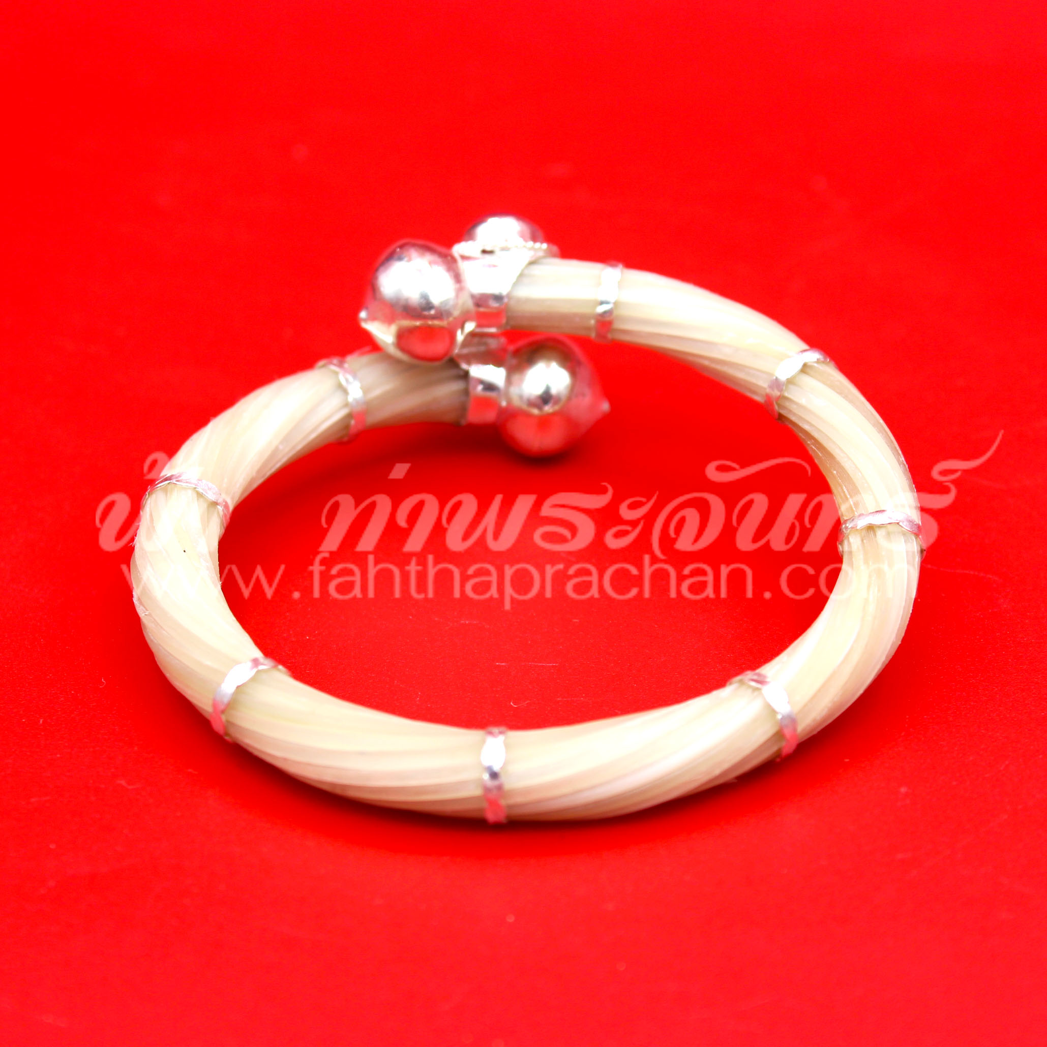 กำไลข้อมือหางช้างหุ้มเงินแท้ 92.5% หัวกลมฝังพลอยทับทิมไพลิน