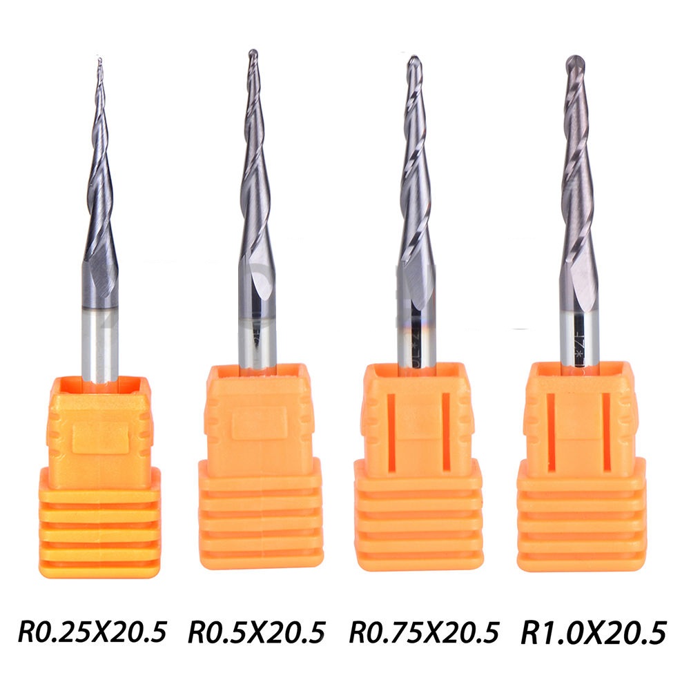 R0.25,R0.5,R0.75,R1.0x20.5xD6x50 mm Set 4 ดอกTapered ball nose end mill TiAlN coat