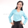 เสื้อยืด สีฟ้าอ่อน คอวี แขนยาว Size S