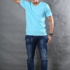 2XL เสื้อยืด สีฟ้าอ่อน คอวี แขนสั้น Size 2XL