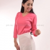 เสื้อยืด สีชมพู Sweety คอวี แขนยาว Size 2XL