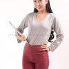 เสื้อยืด สีเทาท็อปดาย คอวี แขนยาว Size L